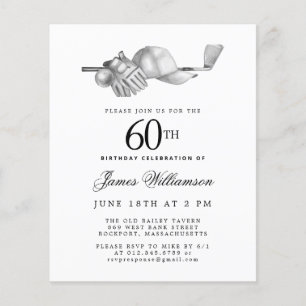 Papier Budget Black White Golf Invitation 60e anniversair