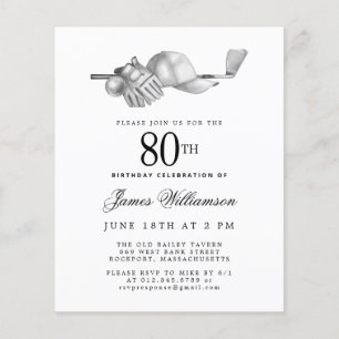 Papier Budget Black White Golf Invitation d'anniversaire