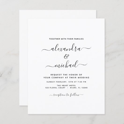Papier Budget Black White Mariage Typographie moderne (Devant / Derrière)