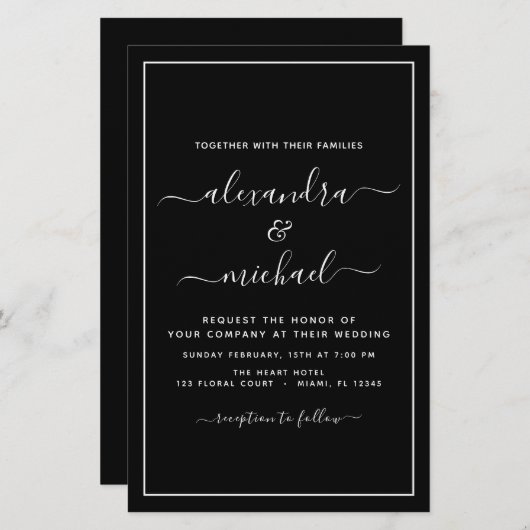 Papier Budget Black White Mariage Typographie moderne (Devant / Derrière)