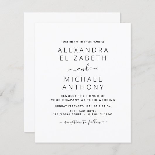 Papier Budget Black White Mariage Typographie moderne (Devant / Derrière)