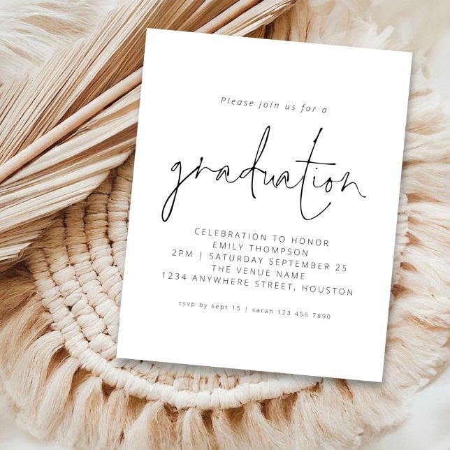 Papier Budget Black White Script 2025 Invitation de diplô (front view)