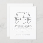 Papier Budget Black White Script 30th Birthday Invitation (Devant / Derrière)