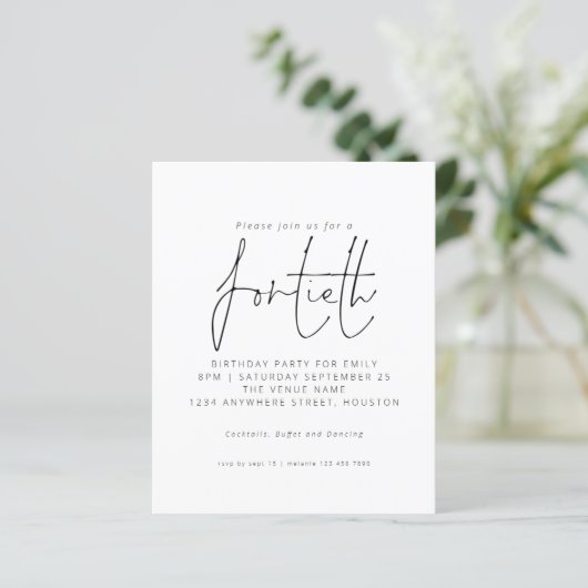 Papier Budget Black White Script 40e anniversaire Invitat (Debout devant)