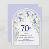 Papier Budget Blanc Bleu Arc Floral 70e Anniversaire Invi (Devant / Derrière)