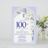 Papier Budget Blanc Bleu Floral 100e anniversaire Invitat (Debout devant)