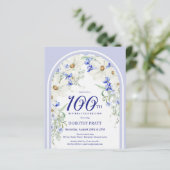 Papier Budget Blanc Bleu Floral 100e anniversaire Invitat (Debout devant)