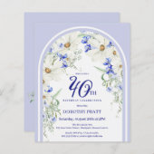 Papier Budget Blanc Bleu Floral 40e Anniversaire Invitati (Devant / Derrière)