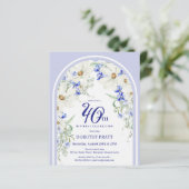 Papier Budget Blanc Bleu Floral 40e Anniversaire Invitati (Debout devant)