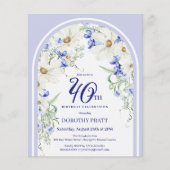Papier Budget Blanc Bleu Floral 40e Anniversaire Invitati (Devant)