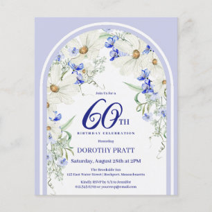Papier Budget Blanc Bleu Floral 60e Anniversaire Invitati