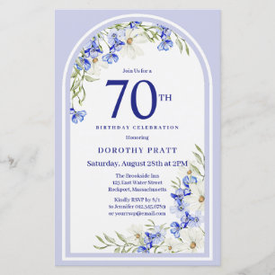Papier Budget Blanc Bleu Floral 70e anniversaire Invitati
