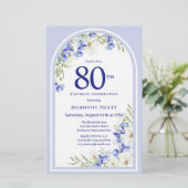 Papier Budget Blanc Bleu Floral 80e anniversaire Invitati (Debout devant)