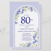 Papier Budget Blanc Bleu Floral 80e anniversaire Invitati (Devant / Derrière)