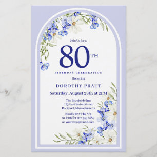Papier Budget Blanc Bleu Floral 80e anniversaire Invitati