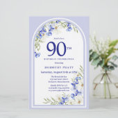 Papier Budget Blanc Bleu Floral 90e anniversaire Invitati (Debout devant)
