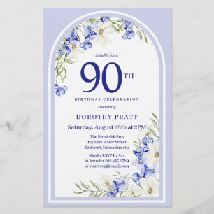 Papier Budget Blanc Bleu Floral 90e anniversaire Invitati