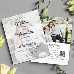 Papier Budget blanc chic transparent 2 photo QR Code RSVP