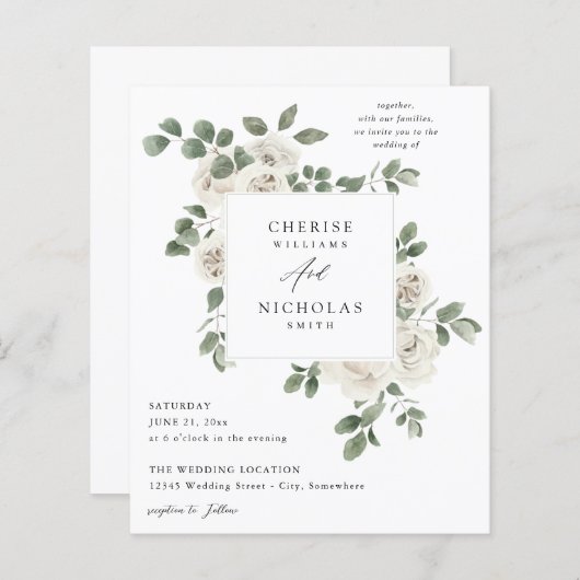 Papier Budget blanc doux Floral & Mariage Eucalyptus (Devant / Derrière)