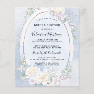 Papier Budget Blanc Floral Bleu Douche nuptiale Invitatio