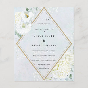Papier Budget Blanc Floral Bleu Faire-part de mariage