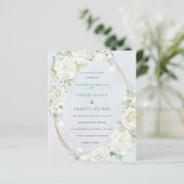 Papier Budget Blanc Floral Bleu Faire-part de mariage (Debout devant)