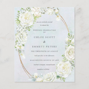 Papier Budget Blanc Floral Bleu Faire-part de mariage