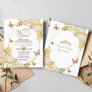 Papier BUDGET Blanc Floral Or Butterfly Quinceañera