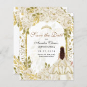 Papier BUDGET Blanc Floral Princesse Or Arc Quinceanera (Devant / Derrière)