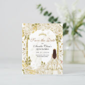 Papier BUDGET Blanc Floral Princesse Or Arc Quinceanera (Debout devant)