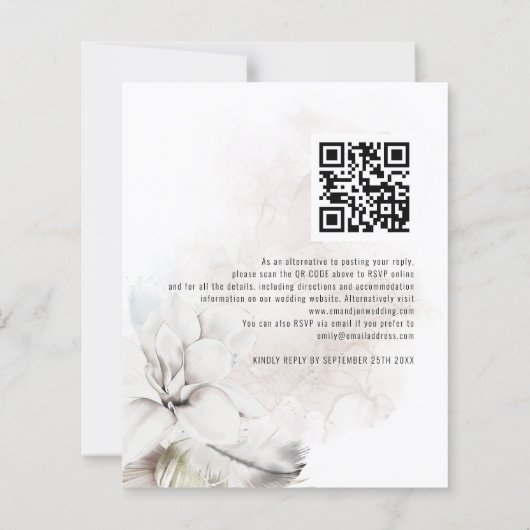 Papier Budget Blanc Floral QR Code Mariage RSVP (Dos)