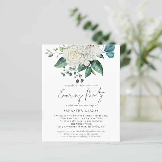 Papier Budget Blanc Florals QR Code Mariage Soirée (Debout devant)