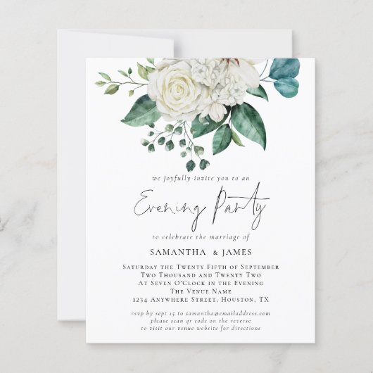 Papier Budget Blanc Florals QR Code Mariage Soirée (Devant)