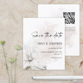 Papier Budget Blanc Florals QR Wedding Enregistrer la dat