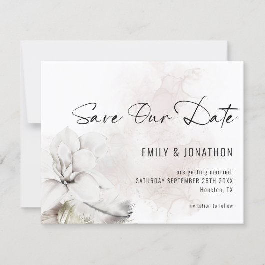 Papier Budget Blanc Flores Mariage QR Code Enregistrer no (Devant)