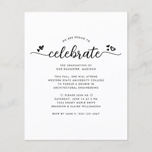 Papier Budget Blanc Noir Grad 4 - Invitation Script photo (Dos)