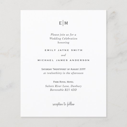 Papier Budget Blanc Noir Moderne Simple Elégant Mariage (Devant)