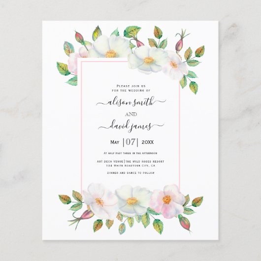 Papier BUDGET Blanc rose sauvage faire-part de mariage fl (Devant)