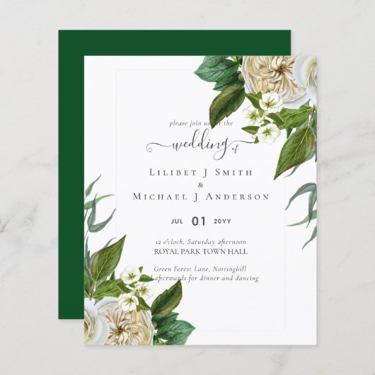 Papier BUDGET Blanc Roses Bouquet Mariage Floral (Devant / Derrière)