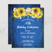 Papier Budget bleu bleu denim invitation tournesol (Devant / Derrière)