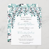 Papier Budget Bleu Botanique Invitation à la douche nupti (Devant / Derrière)