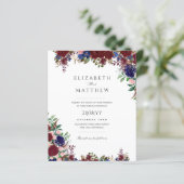 Papier Budget Bleu Bourgogne Roses Floral Mariage Invite (Debout devant)