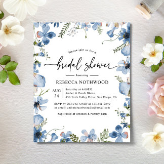 Papier Budget Bleu Dusky Florals Invitation à la douche n