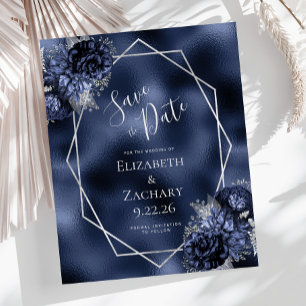 Papier Budget Bleu Marine Argent Floral Enregistrez la Da