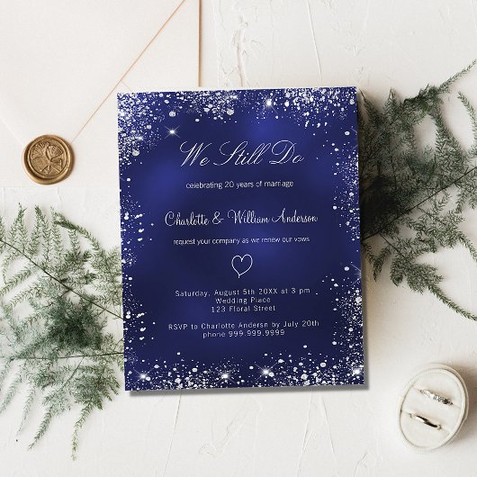 Papier Budget bleu marine argent voeu invitation de renou