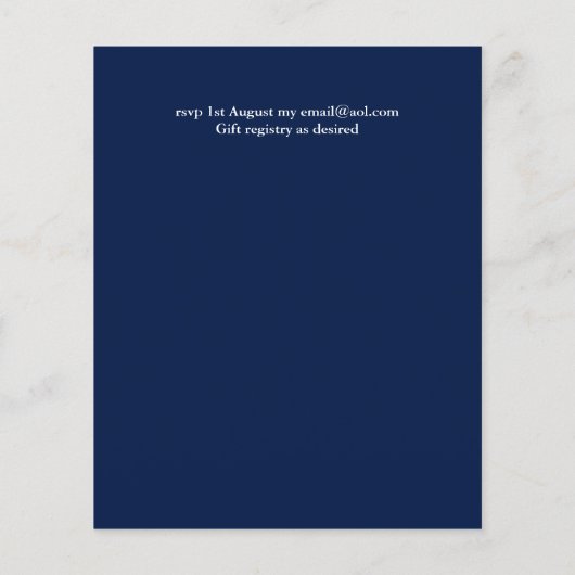 Papier Budget Bleu Nuit Mariage Ciel Invite Moderne (Dos)