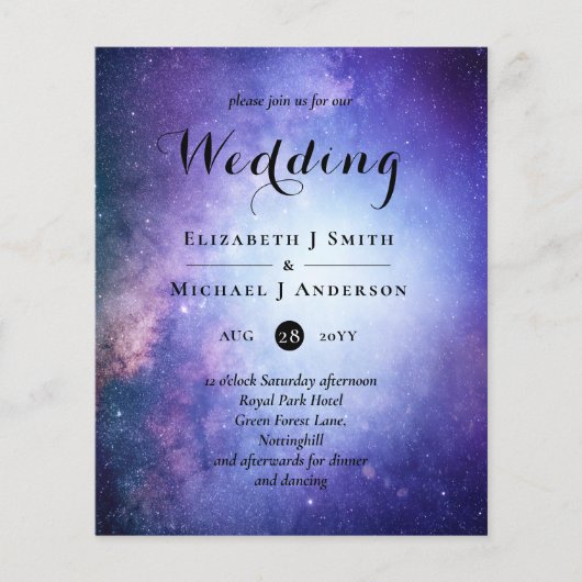 Papier Budget Bleu Nuit Mariage Ciel Invite Moderne (Devant)