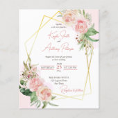Papier Budget bleu or rose rose floral invitation mariage (Devant)