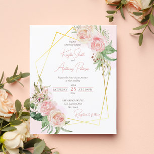 Papier Budget bleu or rose rose floral invitation mariage