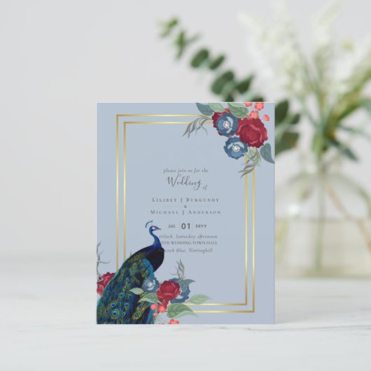 Papier BUDGET Bleu Paon Bourgogne Mariage d'Hiver d'Auto (Debout devant)